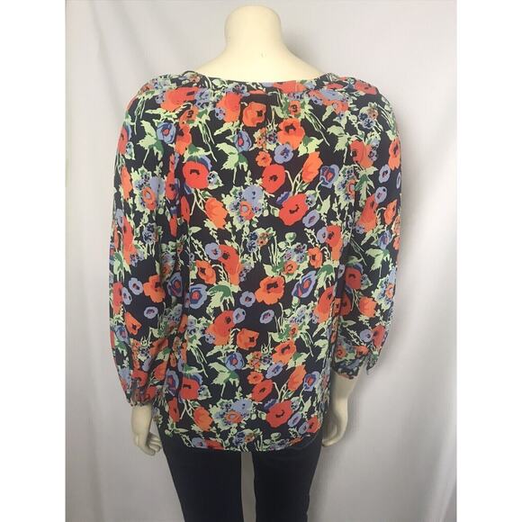 JOIE Navy Floral Print Mckenna Silk Blouse Women's Size Small MSRP $258 - Picture 4 of 7